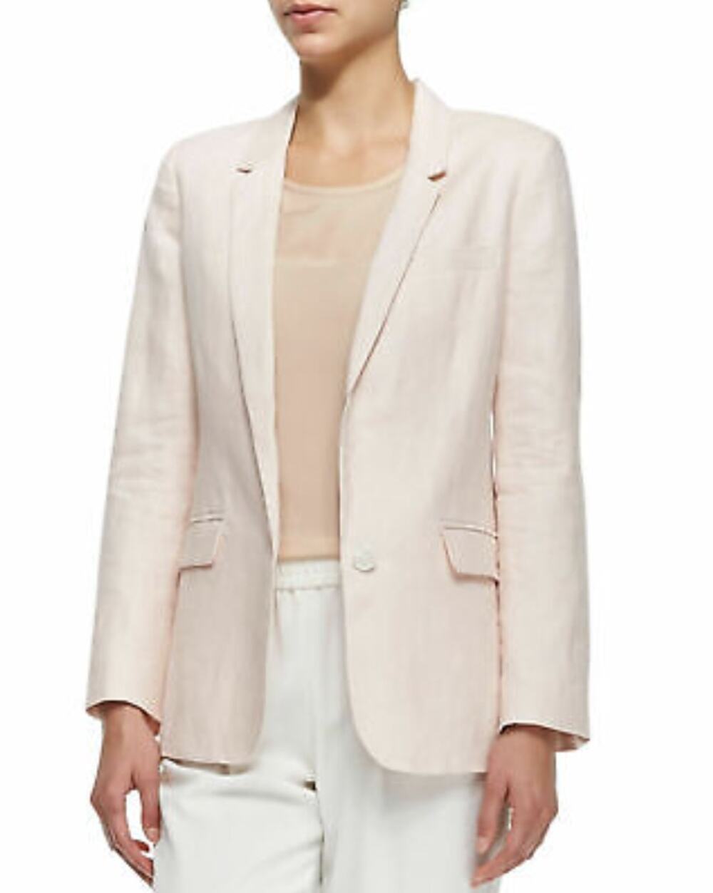 JOIE Verene Light Pink Notched Lapel One Button Linen Fitted Blazer Size 12